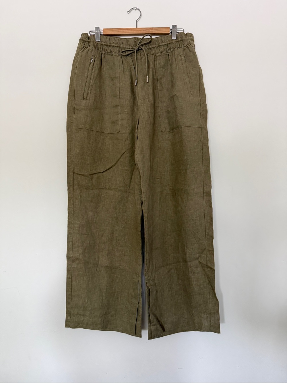 Athleta Retreat Linen Wide-Leg Pants in olive size L - Picture 4 of 15